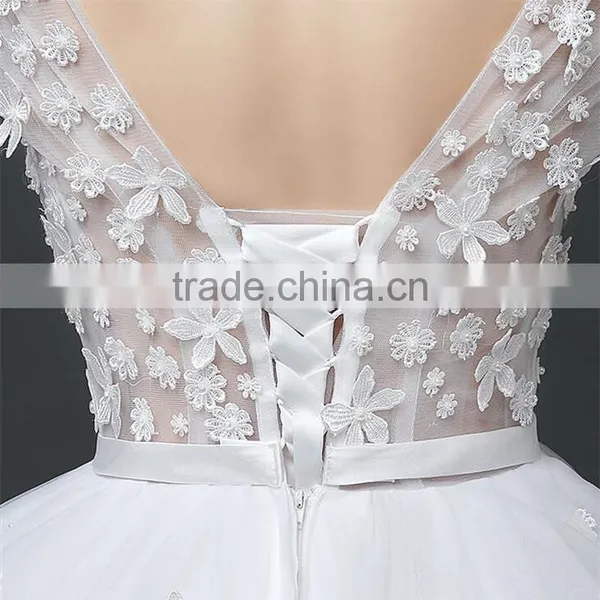 MGOO Beaded Embroidery Wrap Chest Cream Crepe Empire Vintage Wedding Dress Formal Dress With Half Sleeve photo-6