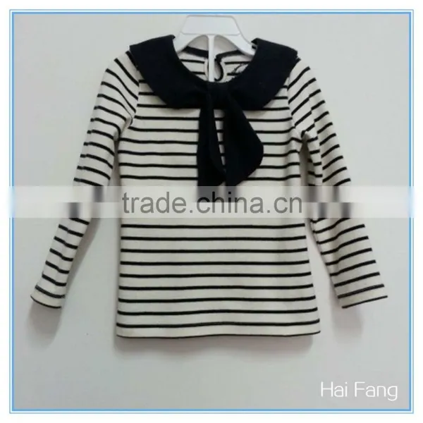 OEM Custom Children Girls Long Sleeve T Shirt, Cotton Bowknot Round Collar T Shirt, Stripe T Shirt photo-2