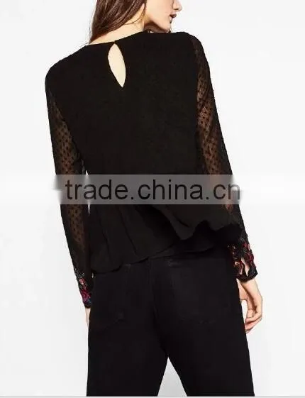Runwaylover EY2364B Ladies Fashion 2017 Full Embroidery Chiffon Transparent Blouse photo-3