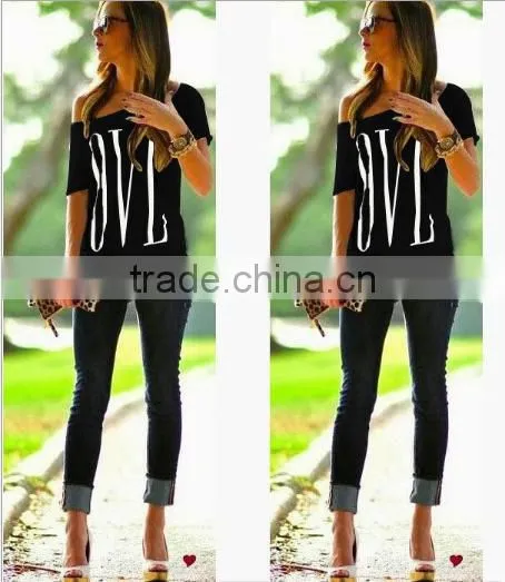 European and American Women Big Round Neck Short Sleeve Loose LOVE Letter Printing T Shirt photo-2