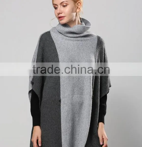Womens Free Crochet Knit Turtleneck Sweater Pattern Poncho With High Quality photo-2