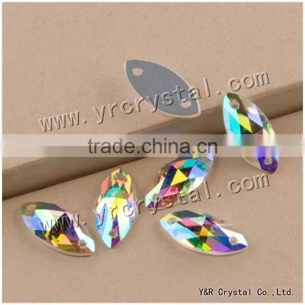 Sew on Fish Eye ab Rhinestones Beads Crystal Glass Beads AB Color With Two Holes or Not photo-3