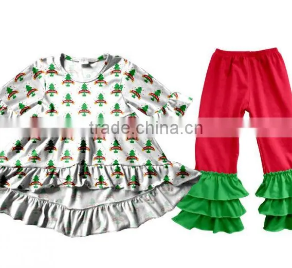 Wholesale Christmas Baby Clothes Girls Fall Boutique Children's Gift Style Outfits Ruffle Pants Clothing Set photo-2