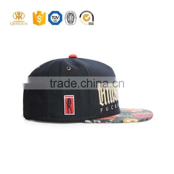 Custom 100% Cotton Black Snapback / Under Floral Flat Brim Print Snapback Hat photo-2
