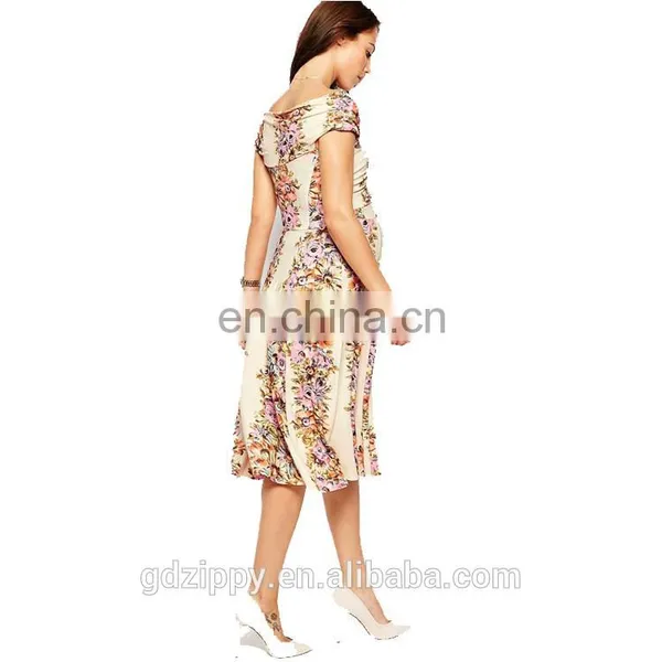Off Shoulder Vintage Floral Print Maternity Dress photo-3