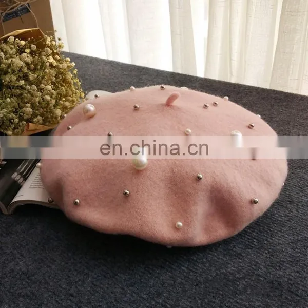 2017 Fashion Woman Spring Pearl Wool Beret Hat photo-4