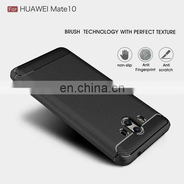 Carbon Fiber Brushed Metal Solid Color TPU Black Cover Case for Huawei Mate 10 photo-2