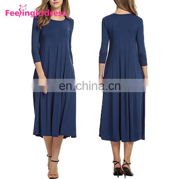 Fashion New Long Sleeve Casual Purple Party Midi Dresses Fat Women photo-5