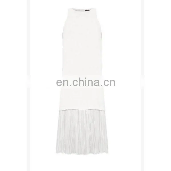 Fashion Ladies Clothes Latest Design Pleat Hem Sleeveless White Women Dress photo-5