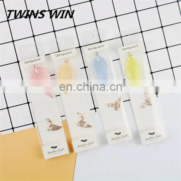 Korean New Fashion School Stationery .custom Logo Design Free Printable Cute Kawaii Brass Leaf Shaped Bookmarks With Tassels photo-2
