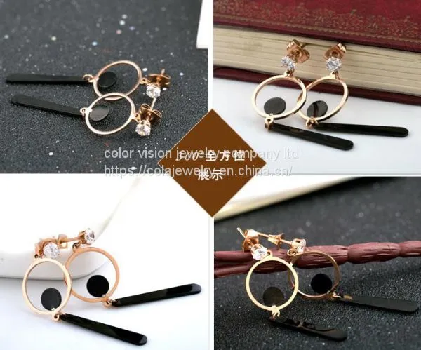 Stainless Steel Round Black Earring Stainless Steel Eardrop photo-3