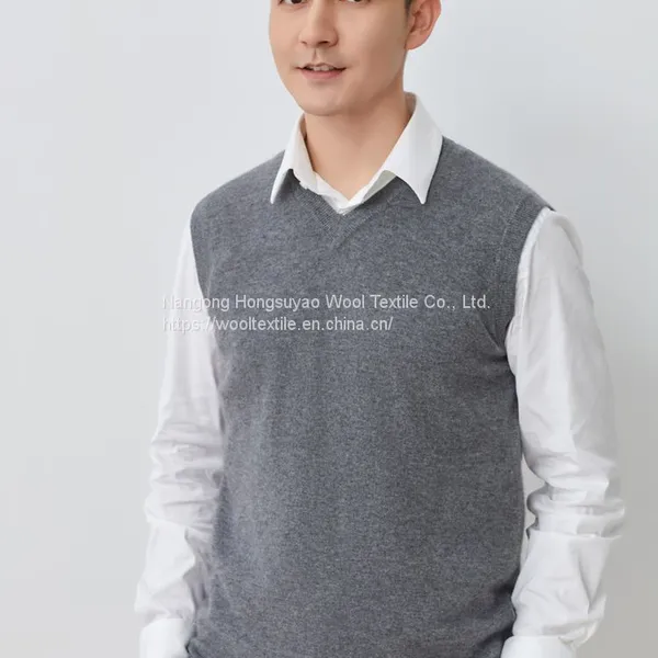 Men's Wool Cashmere Solid V-Neck Sleeveless Pullover Sweater Sale photo-2