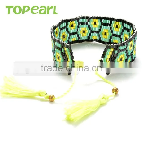 Seed Beads Bracelets Yellow Cotton Tassel Wrap Bracelets for Women CLL152 photo-2