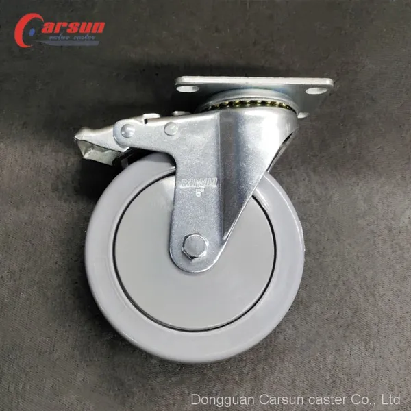 Medium Castors 5 Inch Grey TPR Silent Caster Swivel Caster Wheel With Brake photo-2