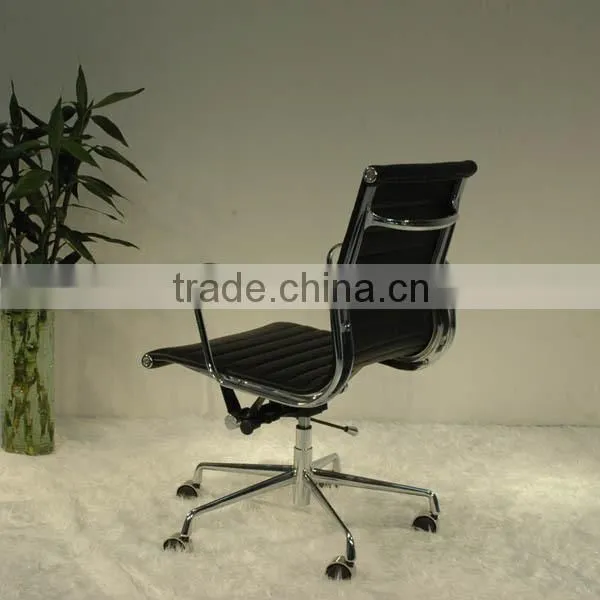 Replica European Style Chrome Aluminum Frame Italian Genuine Leather Lift Swivel Charles and Ray Low Back Office Chair photo-5