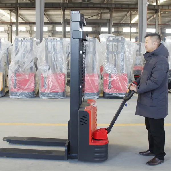 1T 1.6M Lift Stacker Machine Self Loading Portable Forklift Electric Stacker photo-4