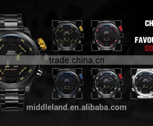 M8011 2015 Men Sport Watches Fashion Military LED Wristwatches Casual Hours Dual Time Zone Digital Quartz Stainless Steel Watch photo-5
