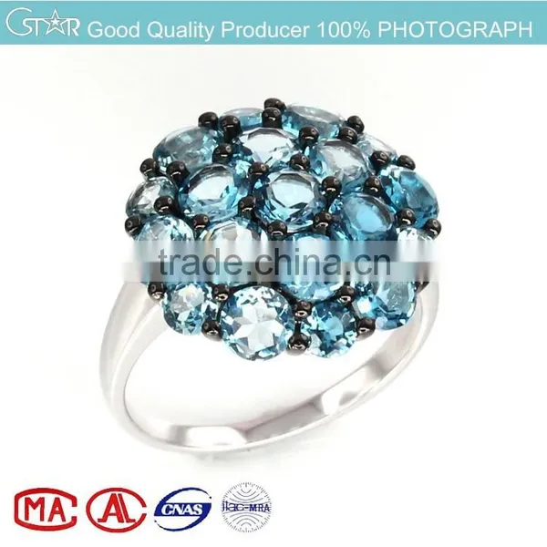 2015 Hot Item Sterling Silver 925 Natural London Blue Topaz Ring Round Stone MOQ 30pcs