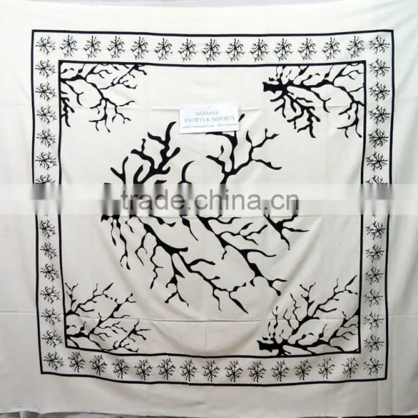 Cotton Tapestry Full Size White Indian Gypsy Tapestry Hand Block Wall Hanging