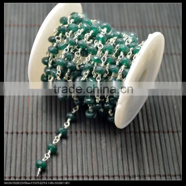 LFD-0017C ~ Wholesale Silver Plated Wire Wrapped Faceted Green Stone Chain Beaded Jewelry Making photo-3