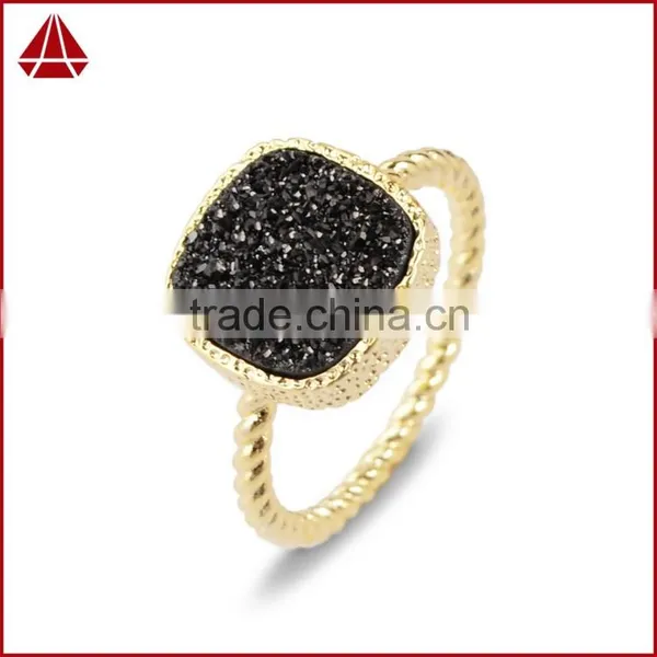 Navy Blue Druzy Ring Cushion Square Cut Stacking photo-6