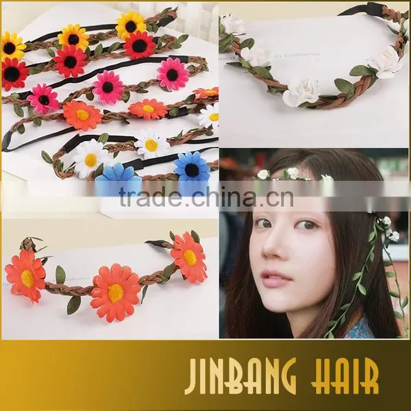 2016 New Premium Wholesale Products Bohemian Headband Rose Flower Braided Leather Elastic Hairband photo-3