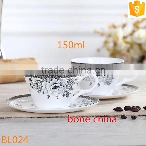 Embossed Golden Pattern 150ml Bone China Tea Cup With Saucer