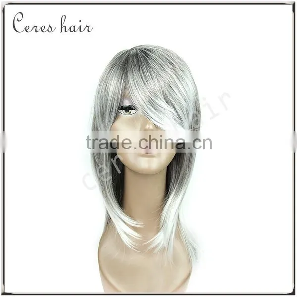 on Sale Popular Silky Straight Silver White Grey Synthetic Hair Wig With High Resistant Fiber Free Shipping photo-2