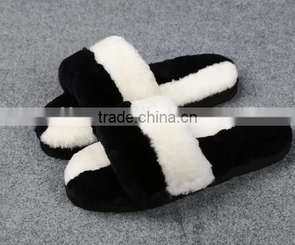 Many Colors Soft Warm Two Tone Sheared Rex Rabbit Fur Slipper photo-2