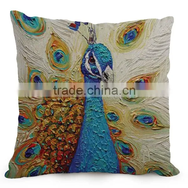 Beautiful Peacock Feather Linen Cushion Cover 45cm Throw Pillow Case Christmas Decoration for Sofa Bed Chair