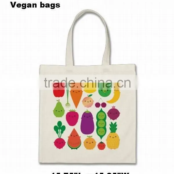 ECO Friendly 100% Cotton Vegan Tote Bags With Fruits and Vegetables Pattern