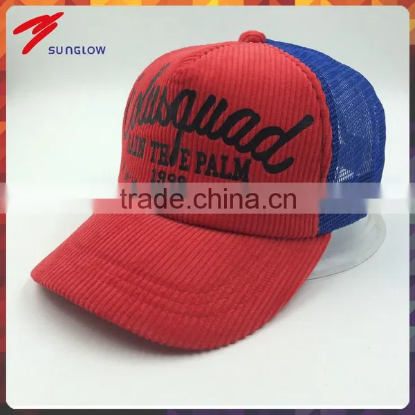 Wholesale Customized Corduroy Rubber Print Mesh Trucker Hat