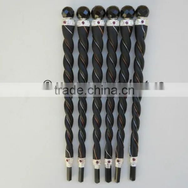 BLACK AGATE TWISTED FACETED WAND WOODEN HEALING STICK photo-4