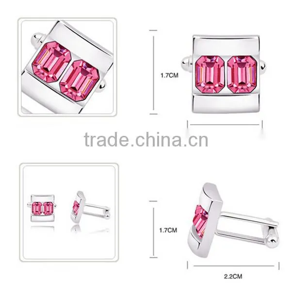 High Quality Luxury Jewelry Copper Cufflinks Pink Crystal Cuff Links for Men Shirts photo-2