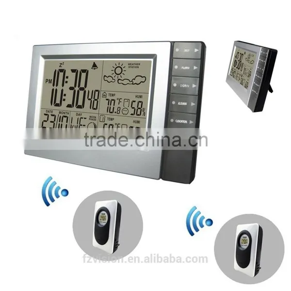 Radio Controlled Weather Station Clock With 2 Transmitter, Weather Station Wifi for Weather Forcast photo-3