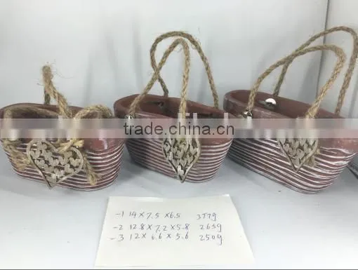 Cement Flower Pot With Rope Handle for Garden Deco photo-3