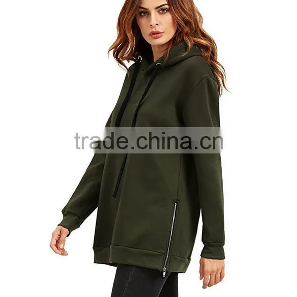 Female Hoodies High Quality Blank Wholesale Loose Fit Pullovers Sweater Side Zipper Spring Custom Longline Hoodies photo-4