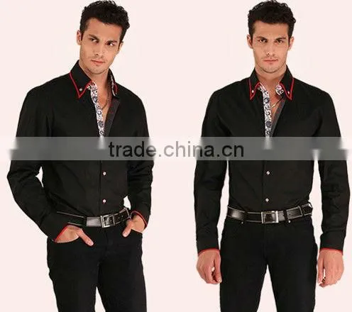 Mens Italian Slim Fit Shirt Contrast Collar Fashion Dress Shirts photo-6