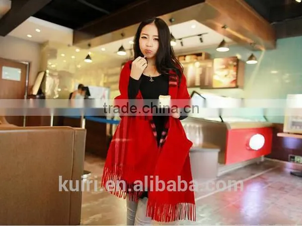 Women's Winter Wool Scarf With Pockets Long Style Warm Plaid Simulated Cashmere Shawl Wrap Scarves for Women Pashmina photo-2