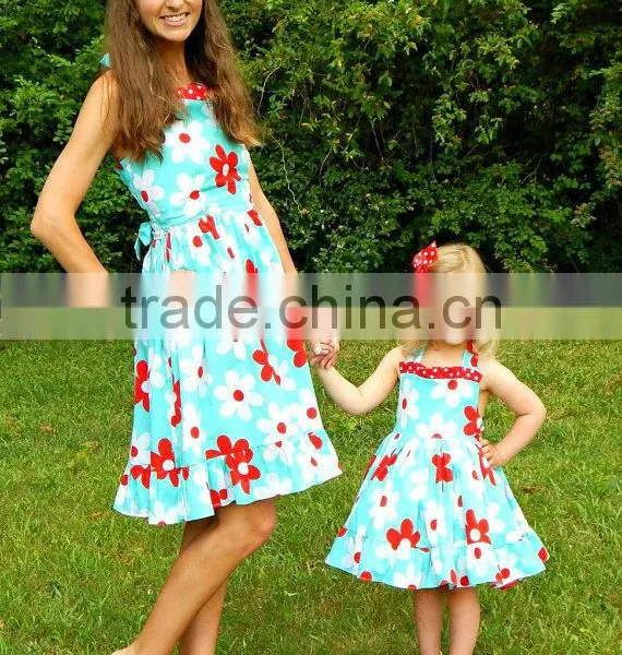 Match Mom And Daughter Dress Girls Vintage Flower Beautiful Twril Dress photo-5