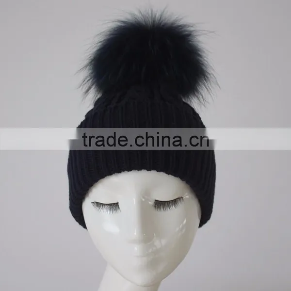 Myfur Knitted Real Fur Pom Pom Attached Crochet Fancy Baby Beanie Hats photo-2