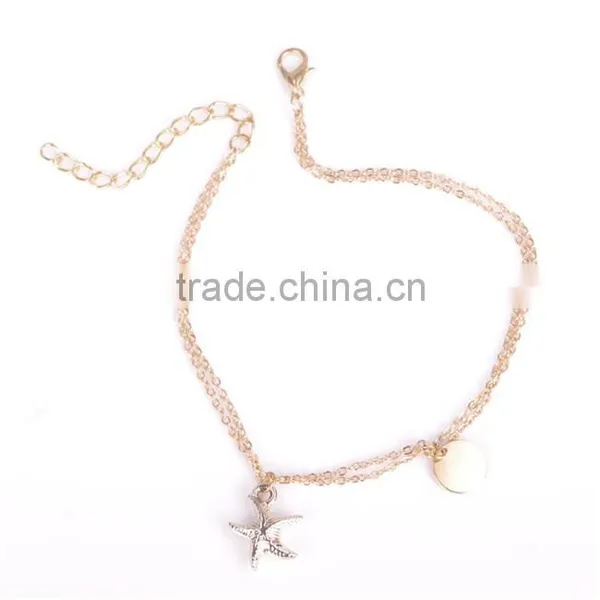 Gold Tone Starfish Sequined Charm Anklet Foot Chain photo-2