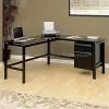 L Shaped Steel Office Desk With Black Tempered Glass Top