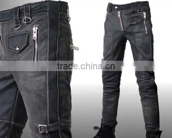 Black Motorcycle Pant/ Motorbike Leather PANT CE Armour to Knee & Hips photo-6