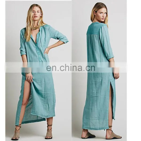 High Quality Muslim Woman Wear, High Low Cotton Long Sleeve Dress Design photo-4