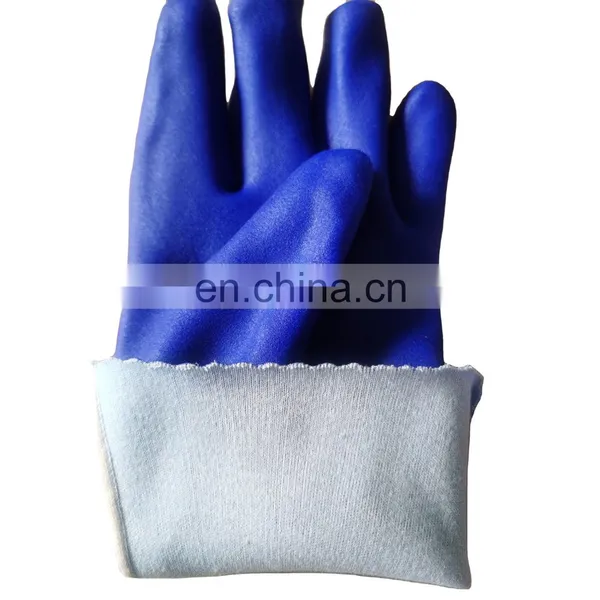 Chemical Resistant Sandy Coated Anti Slip Cotton Interlock Liner Long Cuff PVC Dipped Glove photo-5