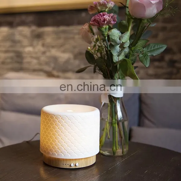 High End Ceramic Aroma Diffuser With Bamboo Base 280ml Water Capacity And Warm Light Timer Auto Off Long Cord For Home Office photo-2