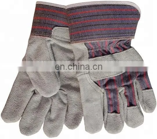 White Cotton Back Full Palm Working Leather Gloves photo-5