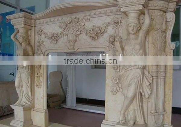 Hot Indoor Natural Polished Beige Marble Fireplace photo-4
