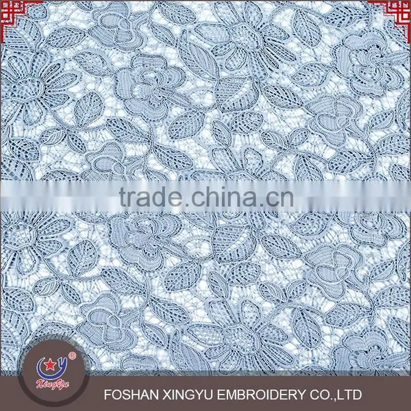 Custom Promotion Soft Light Blue Guipure Fabric Chemical Water Soluble Lace for Evening Dress photo-2
